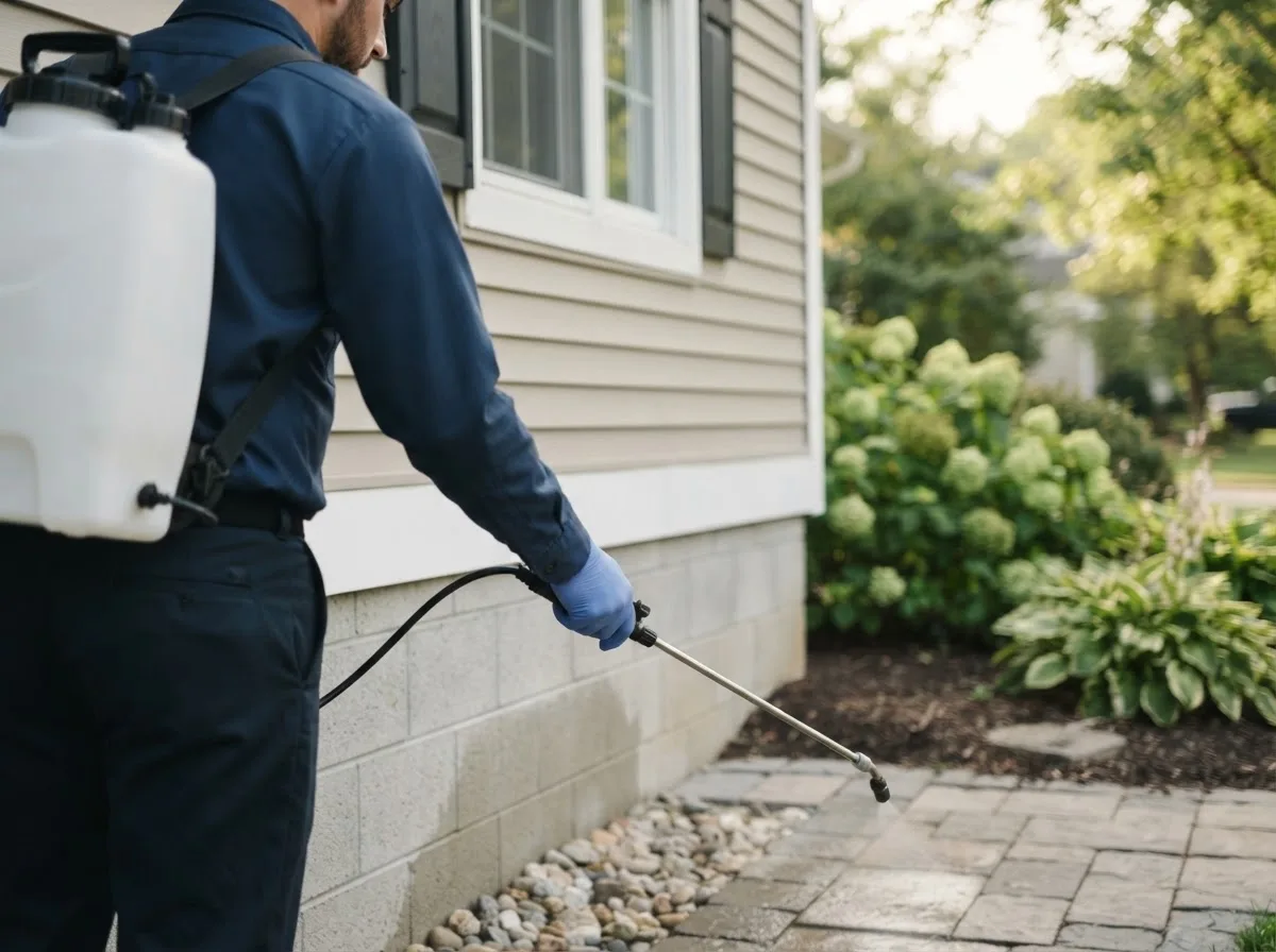 Pest control technician inspecting a home in Newington, NH